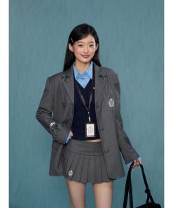 Women's Casual Niche Gray Blazer - Stylish Spring Autumn Suit for 2025, Perfect for 90s and Y2K Fashion Lovers