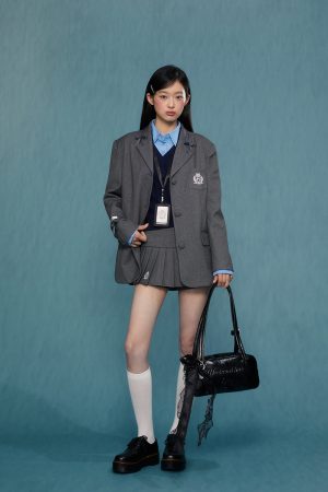 Women's Casual Niche Gray Blazer - Stylish Spring Autumn Suit for 2025, Perfect for 90s and Y2K Fashion Lovers