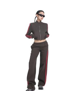 Women's Casual Sports Suit - Spring Side Stripe Hoodie Jacket & Low Waist Straight Leg Pants Two-Piece Set for Active Lifestyle