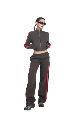 Women's Casual Sports Suit - Spring Side Stripe Hoodie Jacket & Low Waist Straight Leg Pants Two-Piece Set for Active Lifestyle
