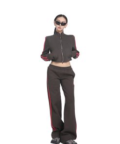 Women's Casual Sports Suit - Spring Side Stripe Hoodie Jacket & Low Waist Straight Leg Pants Two-Piece Set for Active Lifestyle