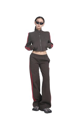 Women's Casual Sports Suit - Spring Side Stripe Hoodie Jacket & Low Waist Straight Leg Pants Two-Piece Set for Active Lifestyle