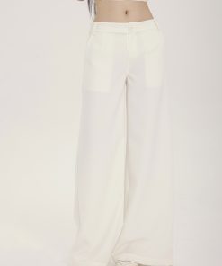 Women's Casual Wide Leg Trousers - Spring Summer White Draped Low Waist Pants, Versatile Simple Design for Effortless Style