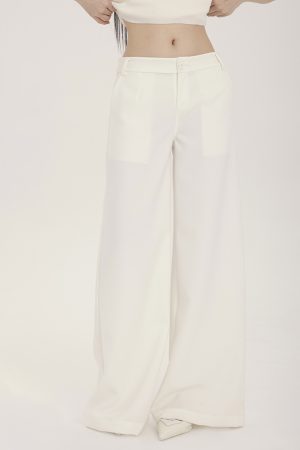 Women's Casual Wide Leg Trousers - Spring Summer White Draped Low Waist Pants, Versatile Simple Design for Effortless Style