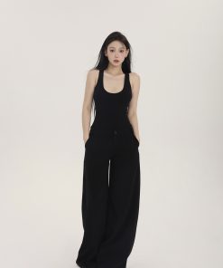 Women's Casual Wide Leg Trousers - Spring Summer White Draped Low Waist Pants, Versatile Simple Design for Effortless Style