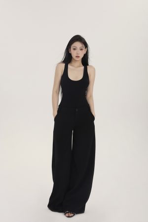 Women's Casual Wide Leg Trousers - Spring Summer White Draped Low Waist Pants, Versatile Simple Design for Effortless Style