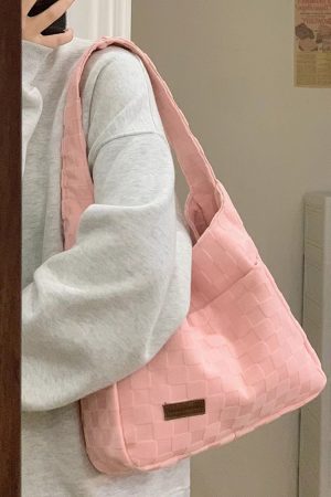 Women's Checkerboard Canvas Tote Bag - Trendy Large Capacity Shoulder Bag for Commuting and Everyday Style