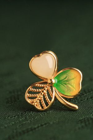 Women's Chinese Style Light Luxury Gold Inlaid Jade Clavicle Chain Necklace with Pure Silver Enamel Three-Leaf Clover Pendant