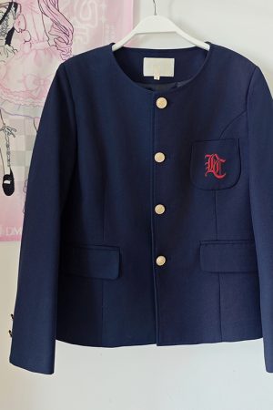 Women's College Style Collarless Suit Jacket - Pudding Bear Inspired JK Uniform Set for Spring 2025