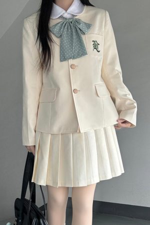 Women's College Style Collarless Suit Jacket - Pudding Bear Inspired JK Uniform Set for Spring 2025