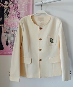 Women's College Style Collarless Suit Jacket - Pudding Bear Inspired JK Uniform Set for Spring 2025