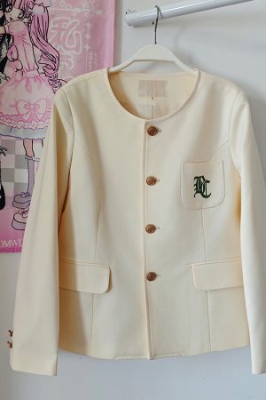 Women's College Style Collarless Suit Jacket - Pudding Bear Inspired JK Uniform Set for Spring 2025