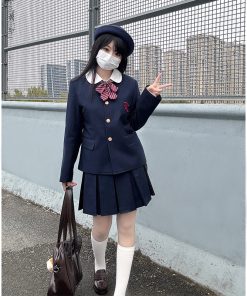Women's College Style Collarless Suit Jacket - Pudding Bear Inspired JK Uniform Set for Spring 2025