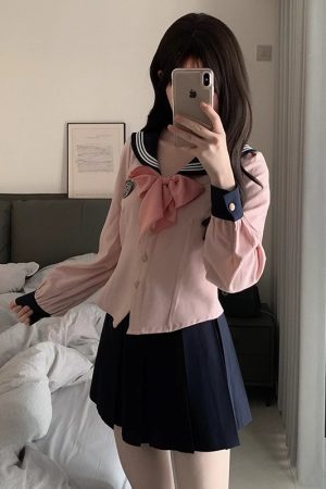 Women's College Style Navy Collar Bow Short Jacket - Sweet Japanese JK Uniform Inspired Design for 2025