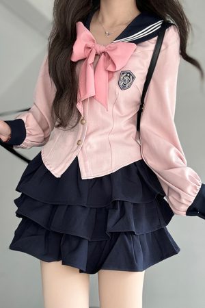Women's College Style Navy Collar Bow Short Jacket - Sweet Japanese JK Uniform Inspired Design for 2025