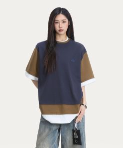 Women's Color-Block Short Sleeve T-Shirt - Trendy Casual Summer Top in Loose Fit, American Style, Perfect for Everyday Wear