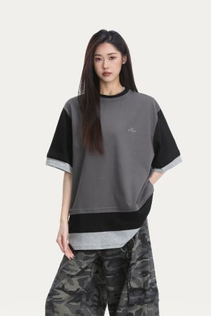 Women's Color-Block Short Sleeve T-Shirt - Trendy Casual Summer Top in Loose Fit, American Style, Perfect for Everyday Wear