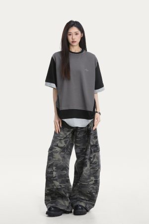 Women's Color-Block Short Sleeve T-Shirt - Trendy Casual Summer Top in Loose Fit, American Style, Perfect for Everyday Wear