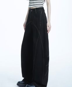 Women's Cowboy Pants American Vintage Style with Contrast Stitching Deconstructed Curved Blade Trendy Straight-Leg Casual Pants