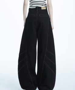 Women's Cowboy Pants American Vintage Style with Contrast Stitching Deconstructed Curved Blade Trendy Straight-Leg Casual Pants