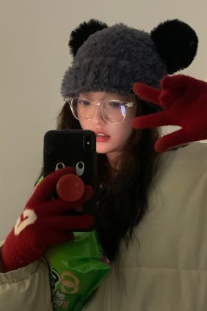Women's Cute Thickened Bear Knitted Bucket Hat - Plush Winter Hat for Autumn, Versatile White Beanie