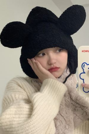Women's Cute Thickened Fleece Cycling Hat with Ear Protection and Warm Neck Gaiter - Autumn Winter Korean Style