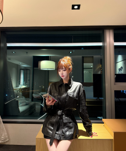 Women's Dark Knight Motorcycle Style Leather Jacket - Spring Waist-Fitting Design, Cool & Edgy Fashion Statement