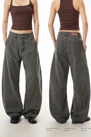 Women's Deconstructed Straight-Leg Work Pants - American Streetwear Draped Wide-Leg Slimming Casual Trousers