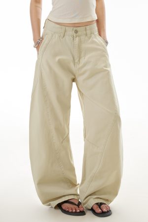 Women's Deconstructed Straight-Leg Work Pants - American Streetwear Draped Wide-Leg Slimming Casual Trousers