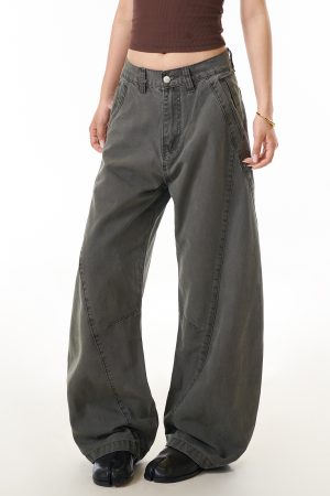 Women's Deconstructed Straight-Leg Work Pants - American Streetwear Draped Wide-Leg Slimming Casual Trousers