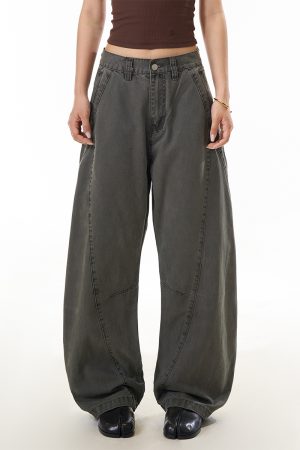 Women's Deconstructed Straight-Leg Work Pants - American Streetwear Draped Wide-Leg Slimming Casual Trousers