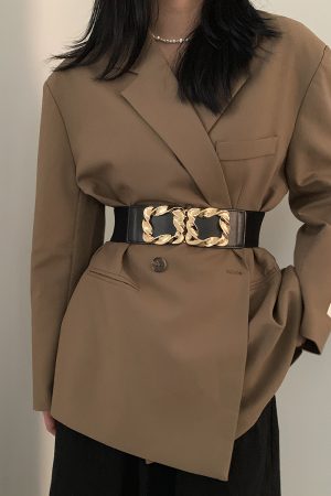 Women's Decorative Black Coat with Wide Waist Belt, Luxury 2025 Suit Outerwear, Versatile Niche Style for Sweater Layering