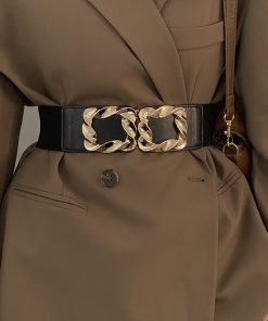 Women's Decorative Black Coat with Wide Waist Belt, Luxury 2025 Suit Outerwear, Versatile Niche Style for Sweater Layering