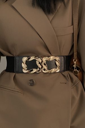 Women's Decorative Black Coat with Wide Waist Belt, Luxury 2025 Suit Outerwear, Versatile Niche Style for Sweater Layering
