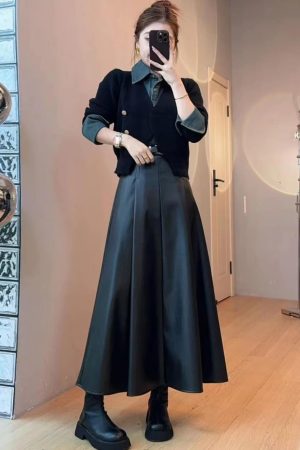 Women's Denim Patchwork Knitted Sweater and Half Skirt Set - Trendy Autumn Winter Two-Piece OOTD for 2025 Fashion