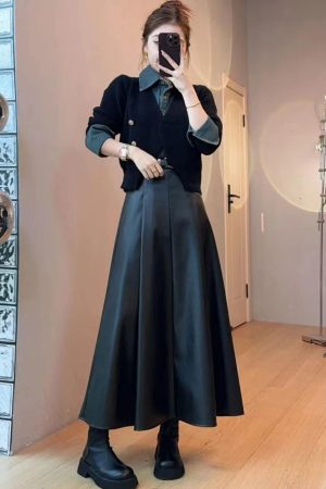 Women's Denim Patchwork Knitted Sweater and Half Skirt Set - Trendy Autumn Winter Two-Piece OOTD for 2025 Fashion