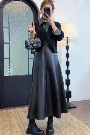 Women's Denim Patchwork Knitted Sweater and Half Skirt Set - Trendy Autumn Winter Two-Piece OOTD for 2025 Fashion