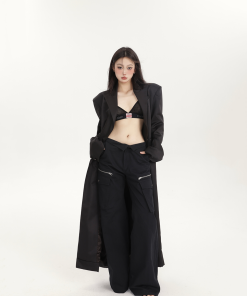 Women's Double-Breasted Casual Blazer - Mid-Length Loose Fit Trench Coat for Spring Street Fashion