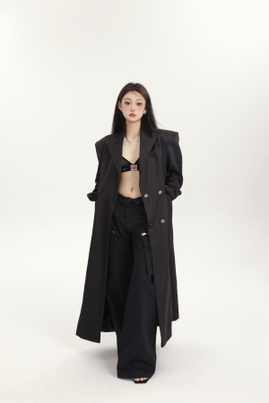 Women's Double-Breasted Casual Blazer - Mid-Length Loose Fit Trench Coat for Spring Street Fashion