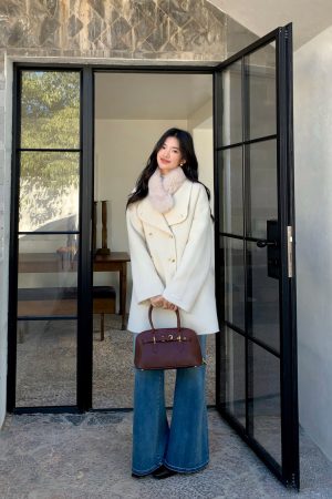 Women's Double-Faced Wool Coat with Collar - Elegant Small-Sized Korean Style Outerwear