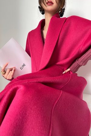 Women's Double-Sided Woolen Overcoat in Sauce Plum - 100% Australian Wool, Hepburn Style, Autumn Winter Fashion