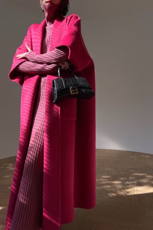 Women's Double-Sided Woolen Overcoat in Sauce Plum - 100% Australian Wool, Hepburn Style, Autumn Winter Fashion