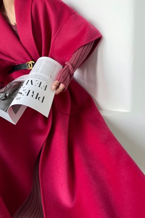 Women's Double-Sided Woolen Overcoat in Sauce Plum - 100% Australian Wool, Hepburn Style, Autumn Winter Fashion