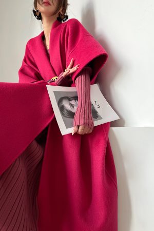 Women's Double-Sided Woolen Overcoat in Sauce Plum - 100% Australian Wool, Hepburn Style, Autumn Winter Fashion