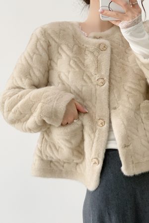 Women's Eco-Friendly Shearling Faux Fur Coat in Chanel Style for Winter - Plush and Stylish Outerwear