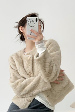Women's Eco-Friendly Shearling Faux Fur Coat in Chanel Style for Winter - Plush and Stylish Outerwear