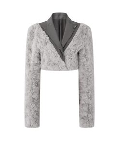 Women's Elegant Spliced Suit Collar Fluffy Long Sleeve Top - Solid Color Versatile Autumn Winter Fashion