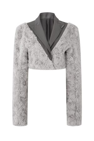 Women's Elegant Spliced Suit Collar Fluffy Long Sleeve Top - Solid Color Versatile Autumn Winter Fashion