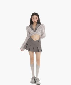 Women's Elegant Spliced Suit Collar Fluffy Long Sleeve Top - Solid Color Versatile Autumn Winter Fashion