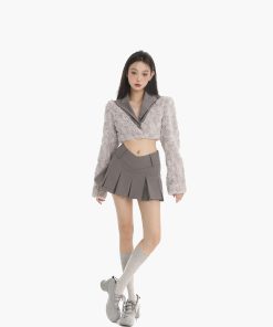 Women's Elegant Spliced Suit Collar Fluffy Long Sleeve Top - Solid Color Versatile Autumn Winter Fashion